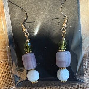 Chic Beaded Earrings with Purple and Green Accents